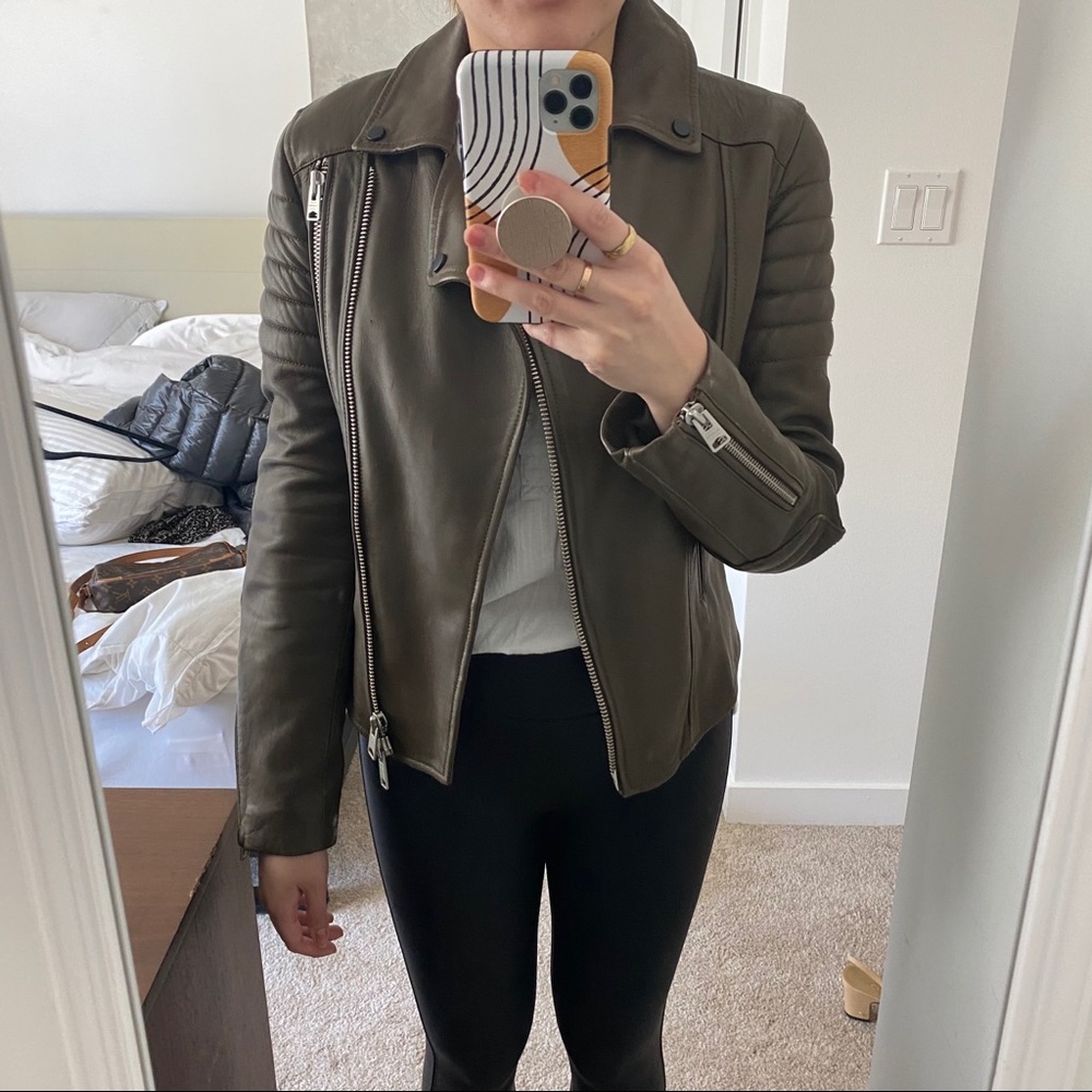 Allsaints leather jacket in olive
